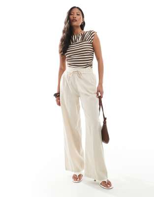 wide leg linen look pants in beige-Neutral