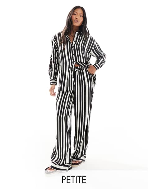 ONLY Petite wide leg pants in black and white stripe - part of a set - view 1