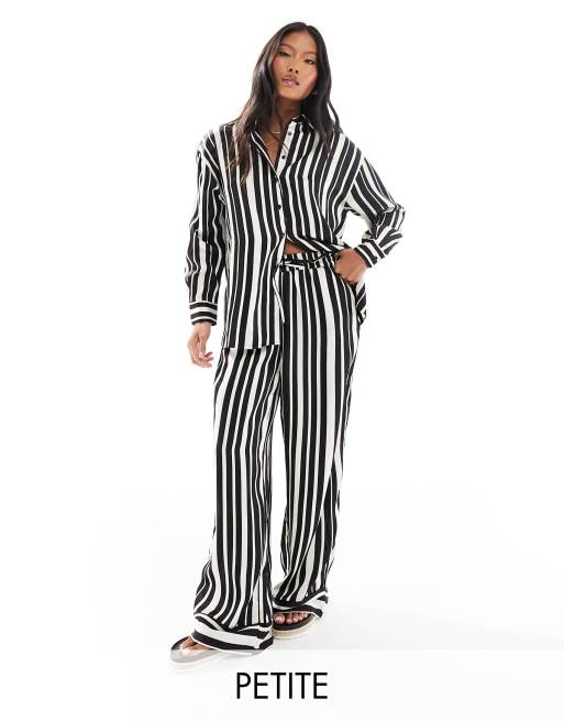 ONLY Petite wide leg pants in black and white stripe - part of a set 