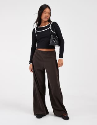 Only Petite Wide Leg Pants In Brown