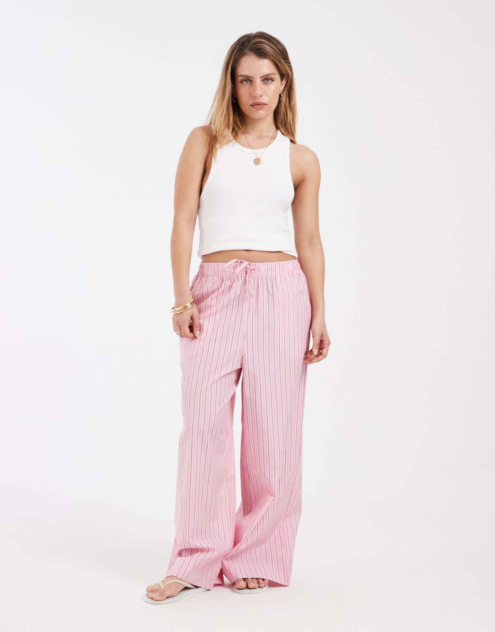 only petite wide leg pants in pink stripes