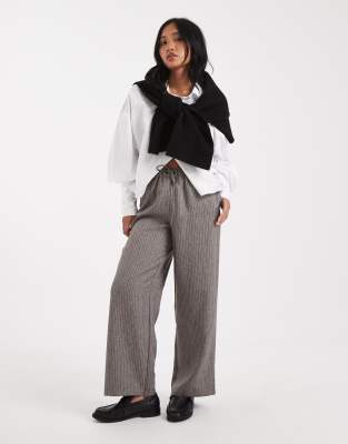 Only Petite ONLY Petite wide leg pinstripes trousers in grey