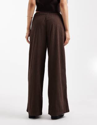 Only Petite Wide Leg Pull-on Cord Pants In Brown