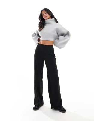 wide leg ribbed pants in black