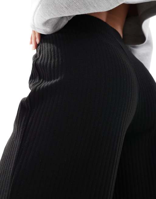 ONLY Petite wide leg ribbed trouser in black