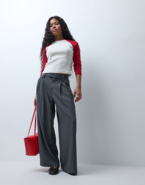 ONLY Petite wide leg tailored pants in dark gray - view 1