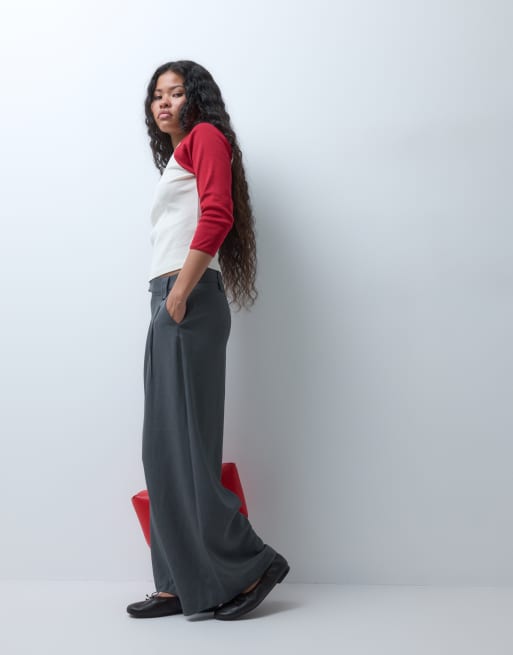 ONLY Petite wide leg tailored pants in dark gray, 3 of 5