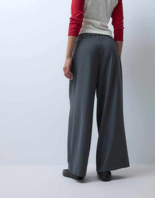 ONLY Petite wide leg tailored pants in dark gray, 4 of 5