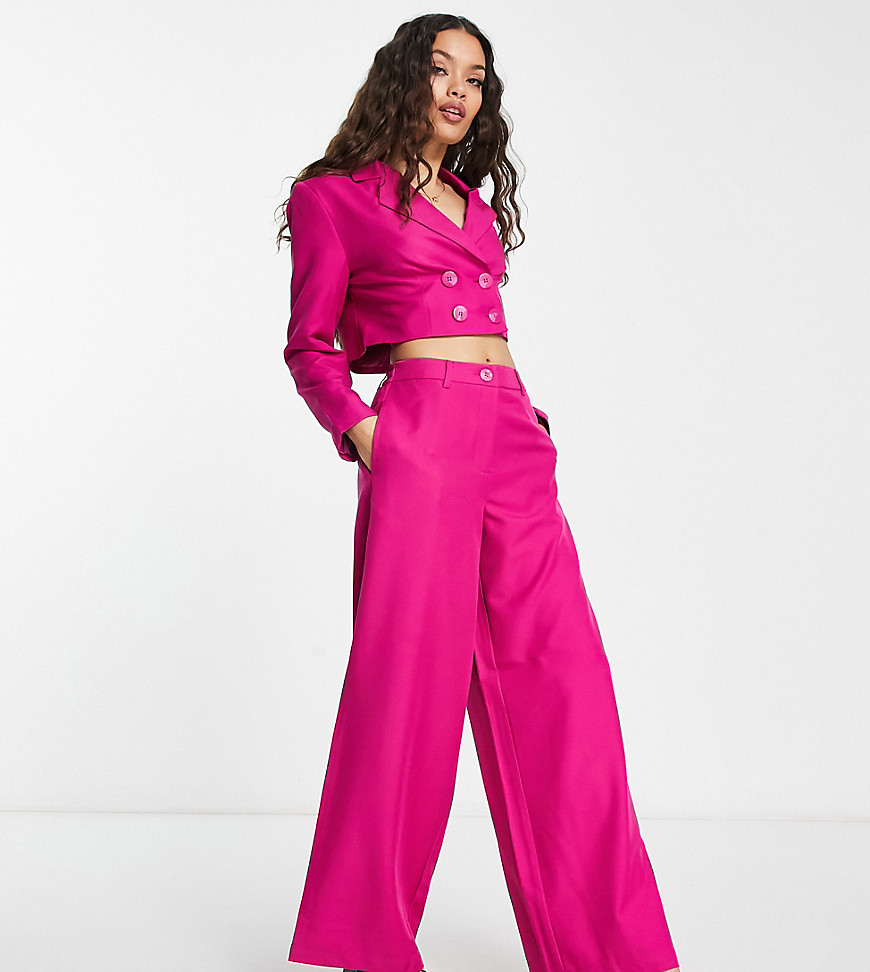 Only Petite wide leg tailored pants in pink - part of a set