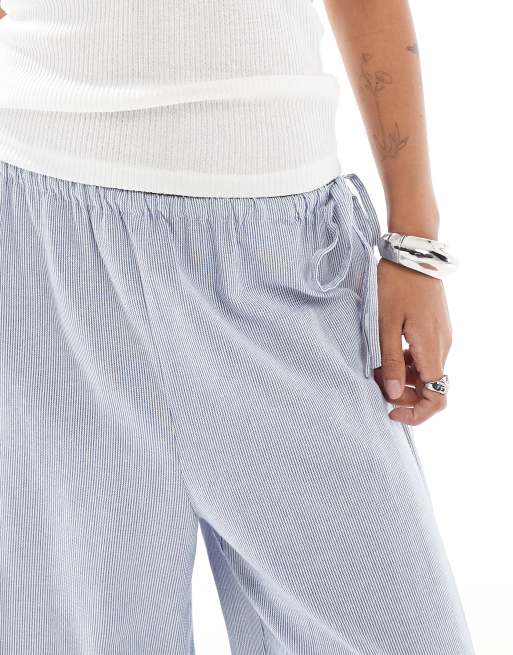 ONLY Petite wide leg tie detail pants in blue stripes, 5 of 5