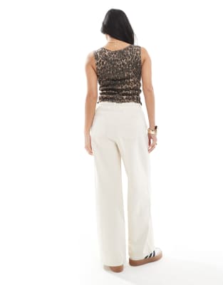Only Petite Wide Leg Tie Waist Jeans