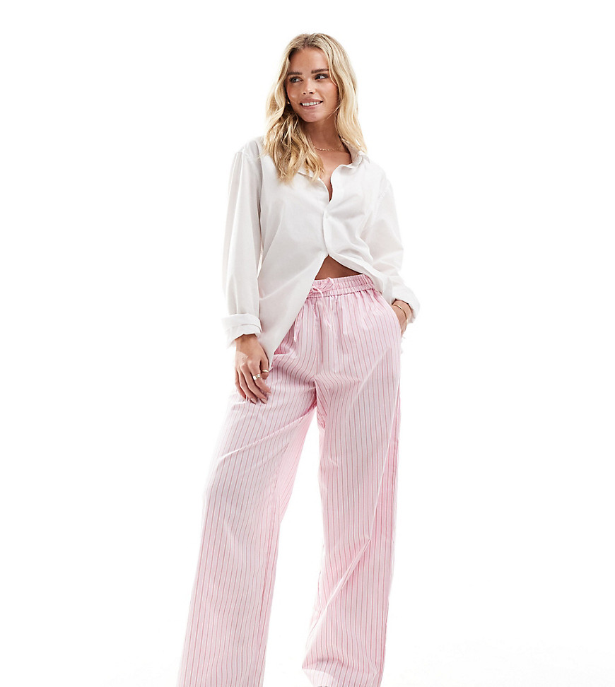 ONLY Petite wide leg trouser in pink and red stripe-Multi