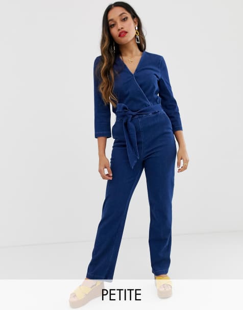 Only Petite wrap front denim jumpsuit