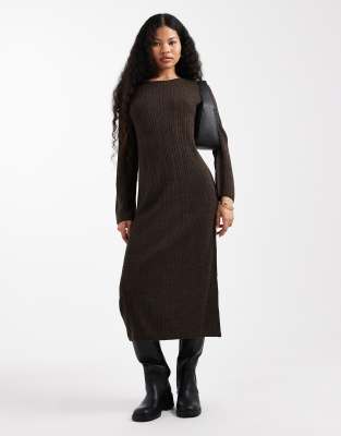 Only Petite ONLY Petitie knitted maxi dress in chocolate brown