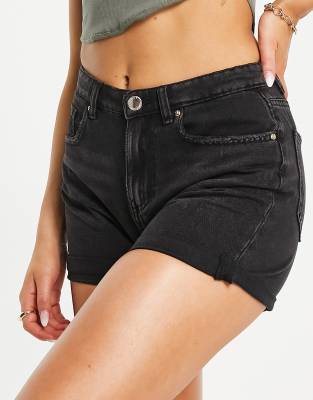 Only Phine denim mom shorts in black