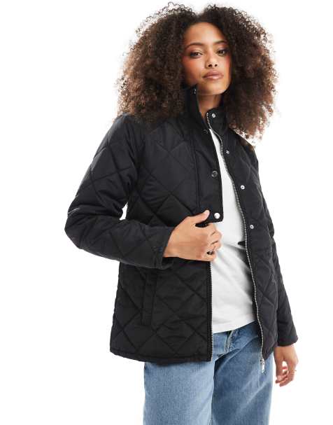 ONLY tie detail funnel neck quilted jacket in black