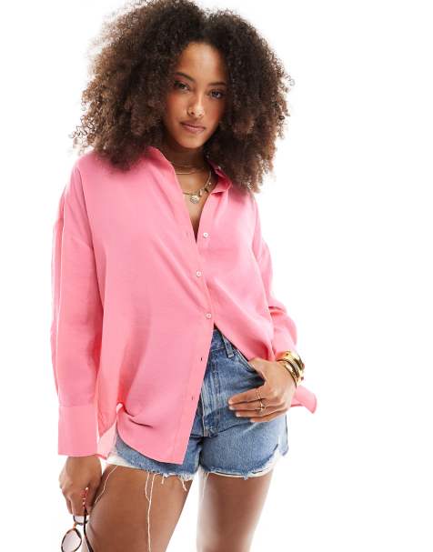 ONLY - Pink oversized skjorte med lange ærmer og tekstur - view 1