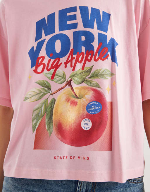 ONLY - Pink T-shirt med æbleprint og firkantet pasform, 2 af 4