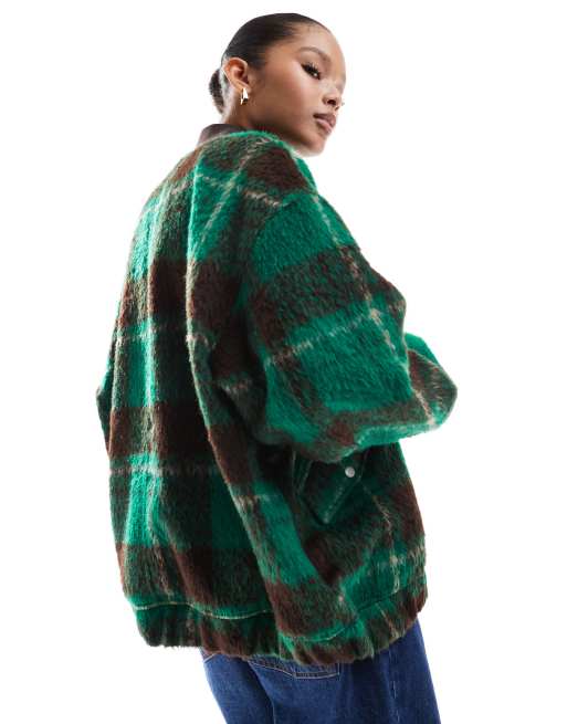 ONLY plaid bomber jacket in green