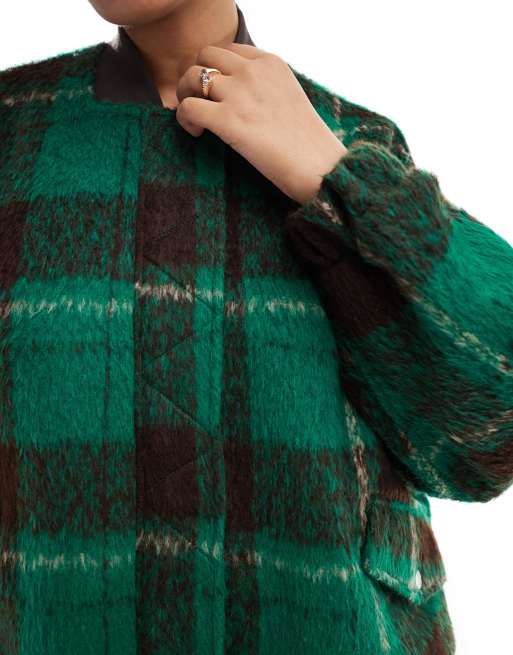 ONLY plaid bomber jacket in green | ASOS