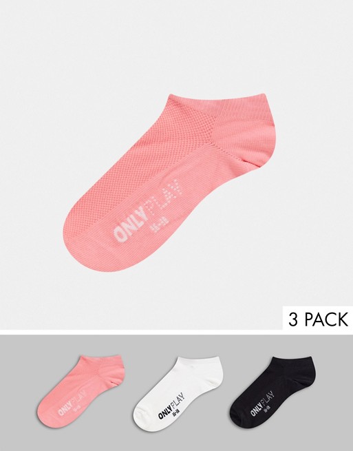 Only Play 3 pack sports socks in black white & strawberry