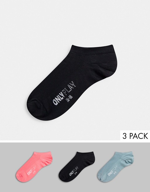 Only Play 3 pack training socks in coral blue & black