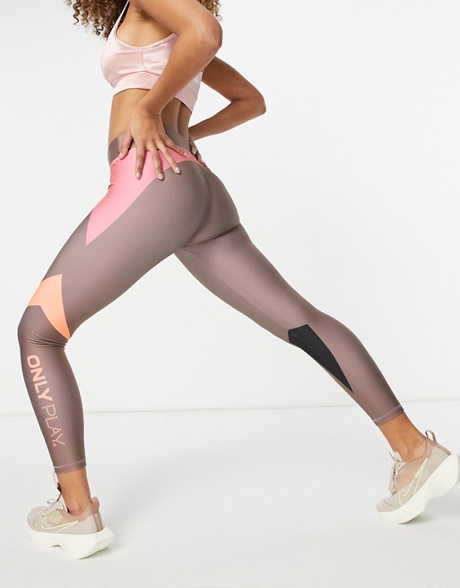 Only Play cropped sports performance leggings co-ord in colourblock