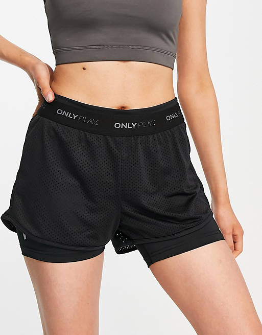 Only Play breathable training shorts with band and mesh double layer in black