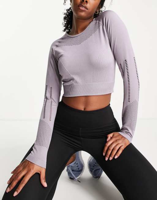 Only Play Crop top de sport manches longues Gris ardoise