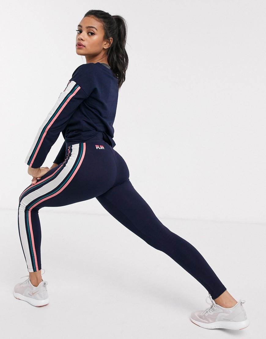 Only Play high waisted contrast stripe jersey leggings-Navy