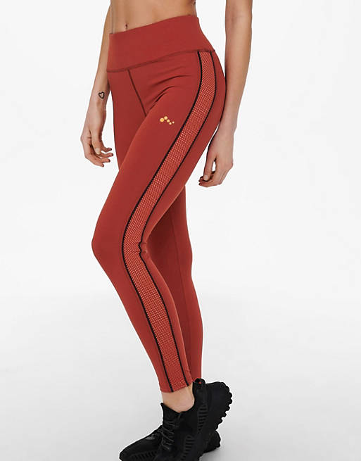 Only Play high waisted leggings with mesh detail in orange