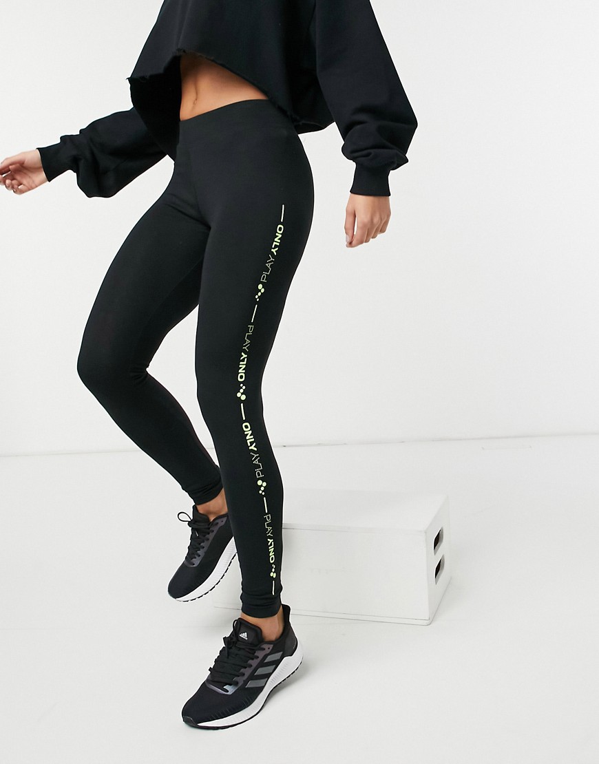Only Play Justyna life jersey leggings in black with yellow logo