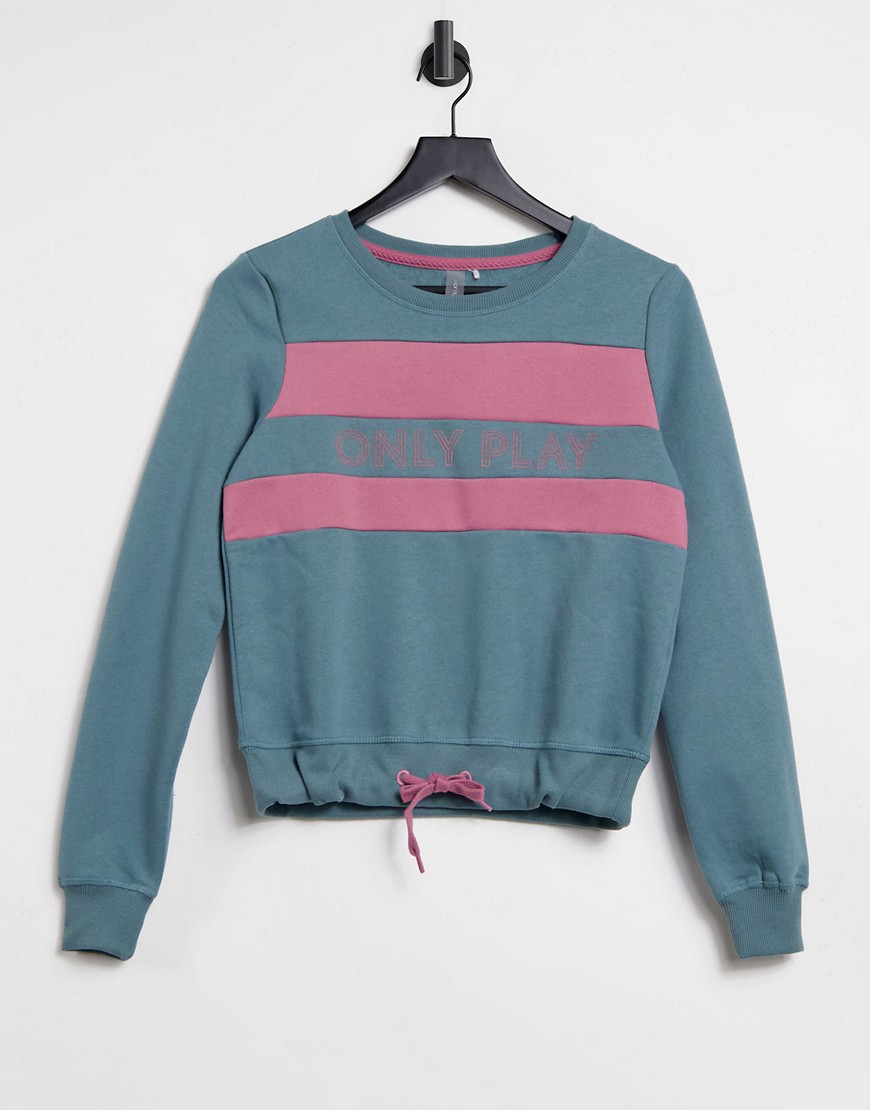 Only Play Neva brushed cropped sweatshirt with stripes in blue-Blues