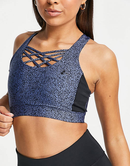 Only Play performance sports cross front bra in blue print