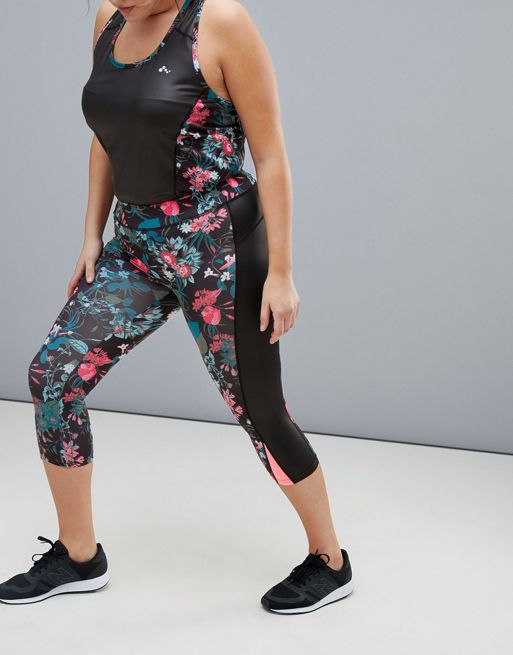 Only Play Plus Tropical Print Breathable Crop Leggings