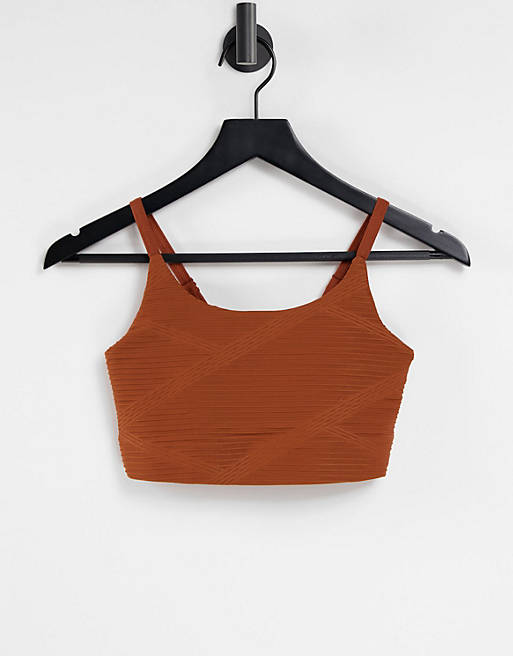 Only Play textured performance sports bra co-ord in rust