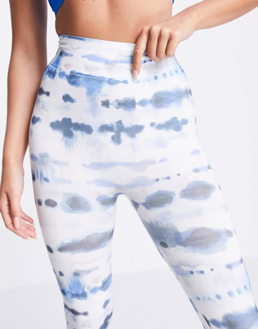 Only Play seamless performance sports leggings (part of a set) in blue tie  dye