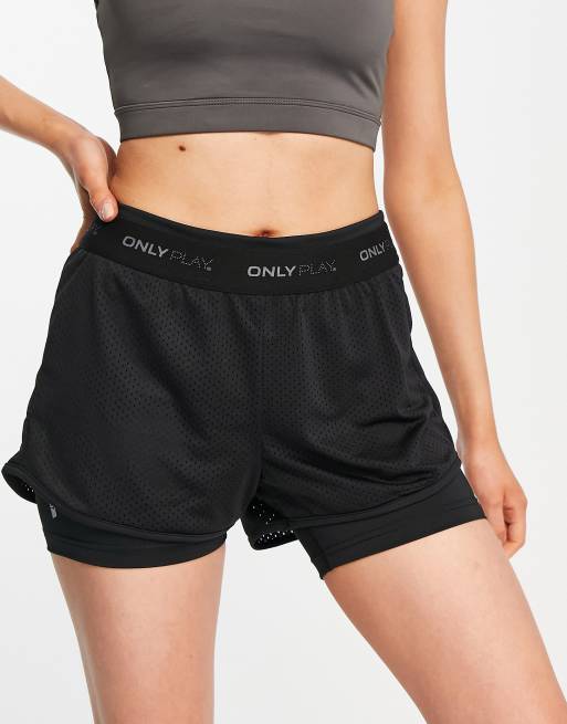 Only Play – Svarta träningsshorts i mesh som andas med dubbla lager och band