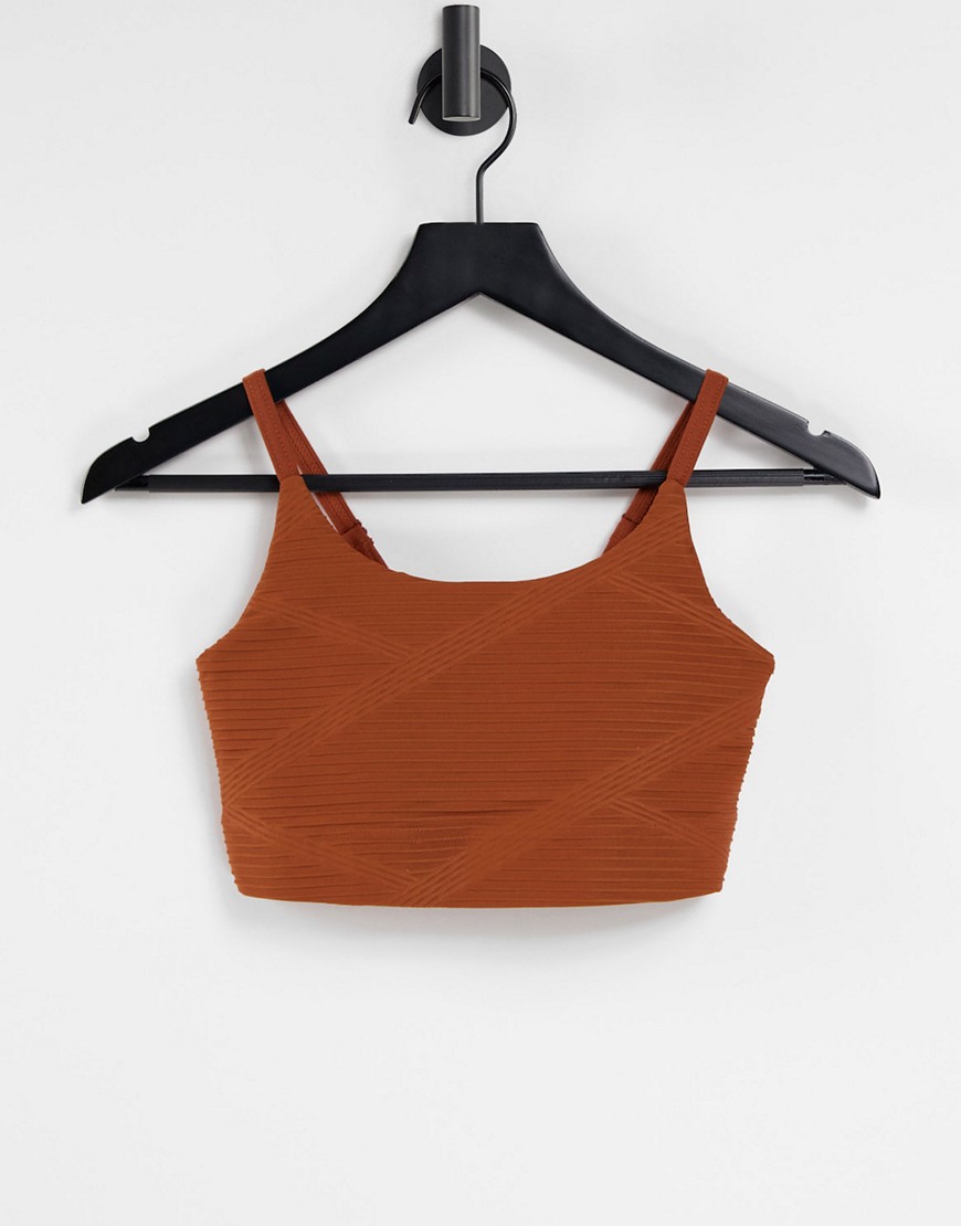 Only Play textured performance sports bra co-ord in rust-Brown