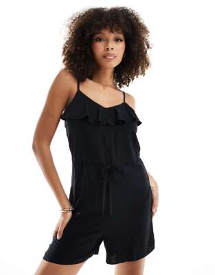 ONLY - Playsuit in Schwarz mit Rüschen und geschnürter Vorderseite