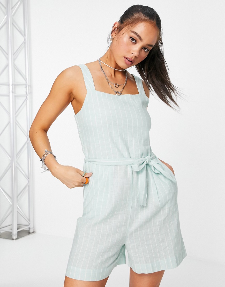 Only playsuit with tie waist in stripe-Green
