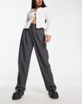 [ONLY] Only pleat wide leg tailored pants in charcoal-Grey 34 CHARCOAL