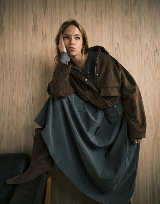 ONLY pleated a-line skirt in gray plaid