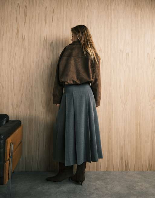 ONLY pleated a-line skirt in gray plaid