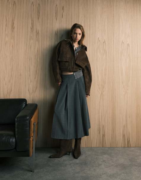 ONLY pleated a-line skirt in grey check - view 1