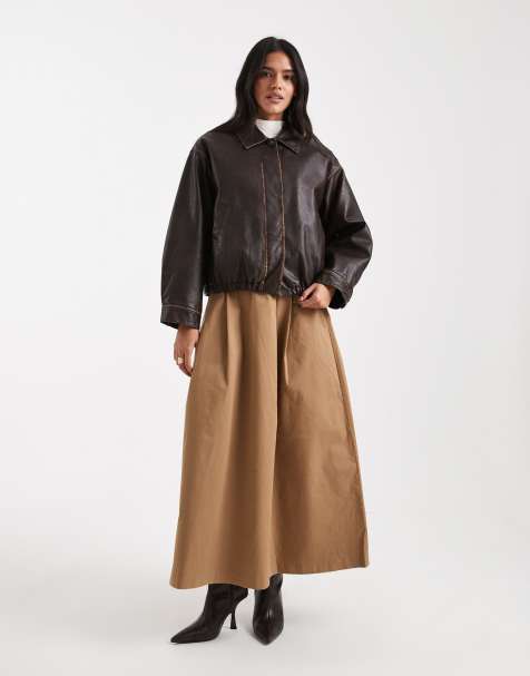 ONLY pleated maxi a-line skirt in camel - view 1