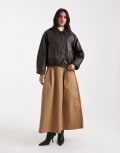 [ONLY] ONLY pleated maxi a-line skirt in camel-Brown 8 BROWN