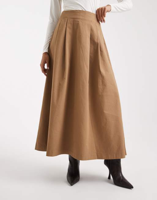 ONLY pleated maxi A-line skirt in camel