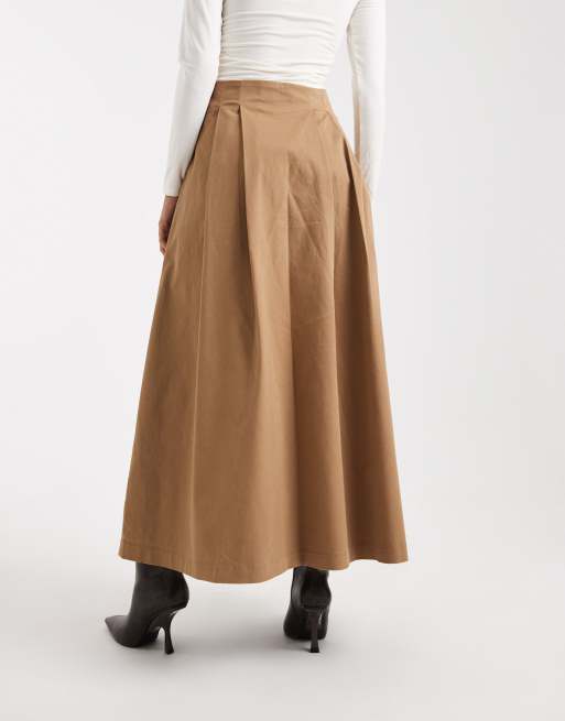 ONLY pleated maxi A-line skirt in camel