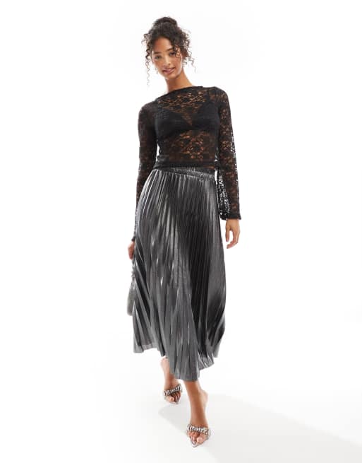 Pleated maxi skirt metallic hotsell